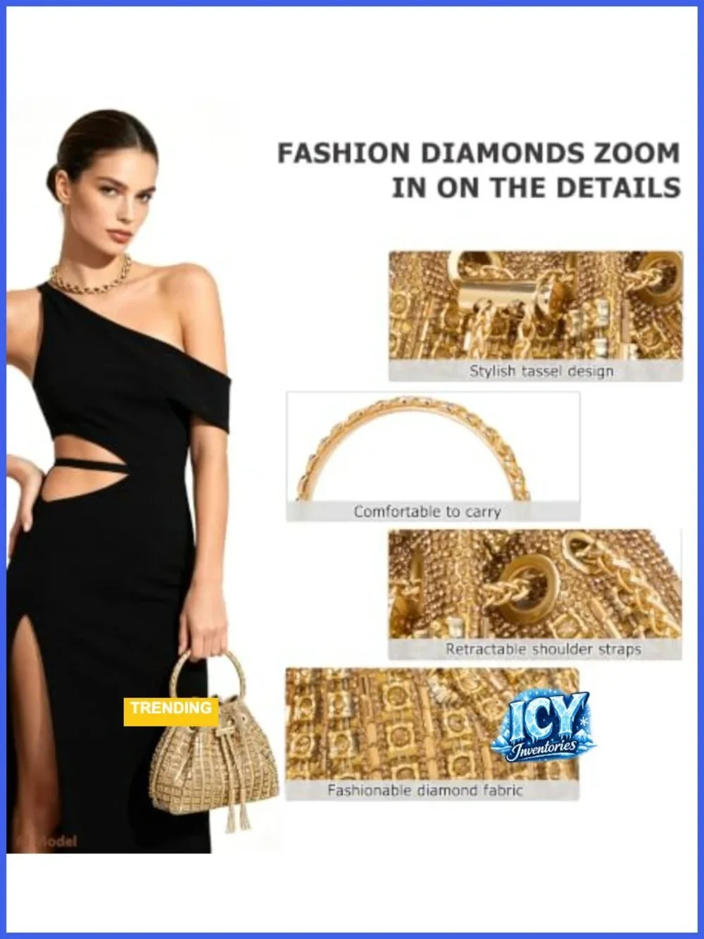 Sparkly Rhinestone Evening Clutch With Chain